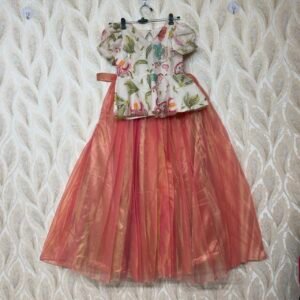 Tissue lehenga with floral umbrella peplum blouse